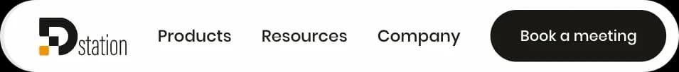 The site’s navigation: the D, Products, Resources, Company and Book a meeting