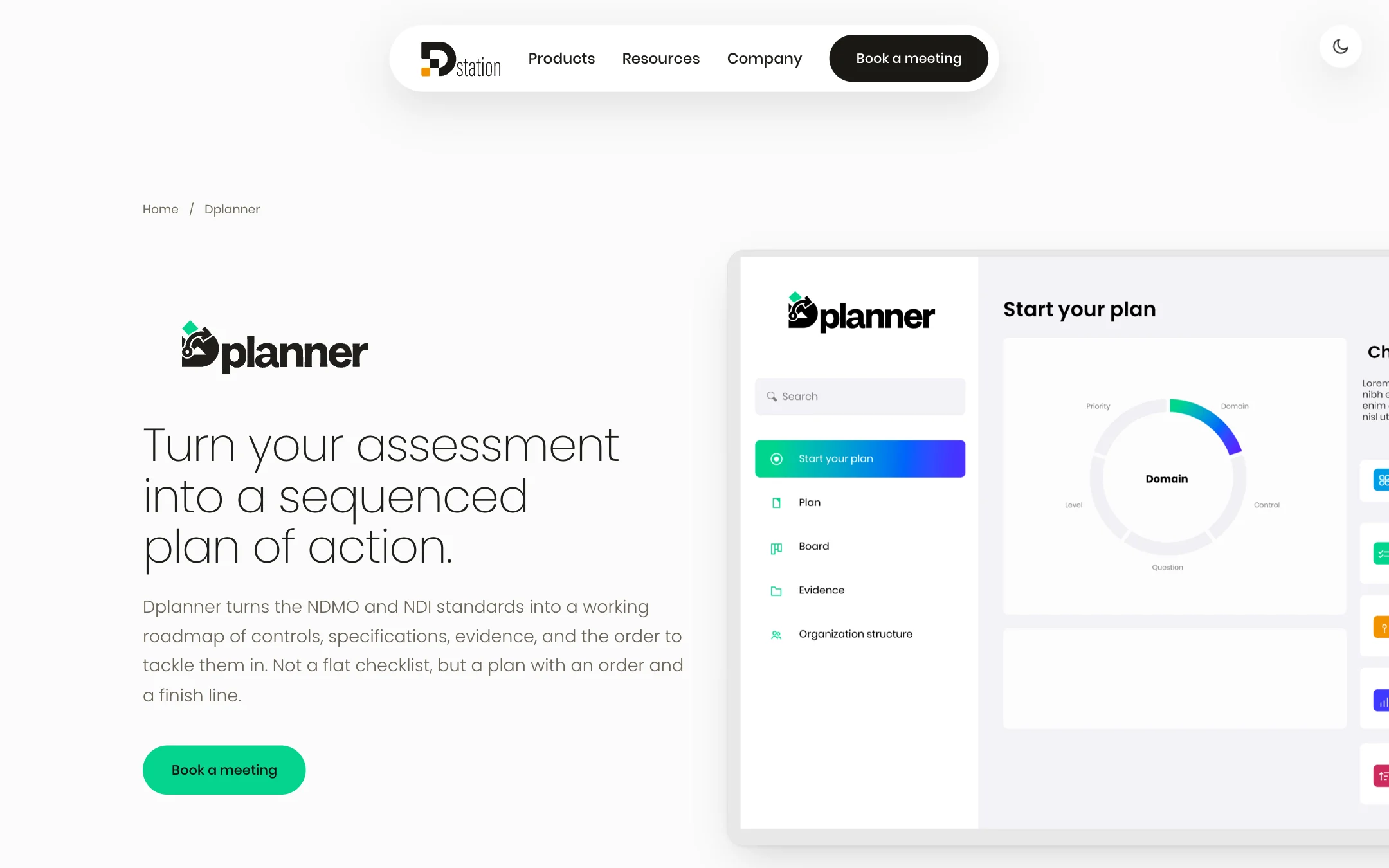 The Dplanner page: Turn your assessment into a sequenced plan of action, beside its plan screen