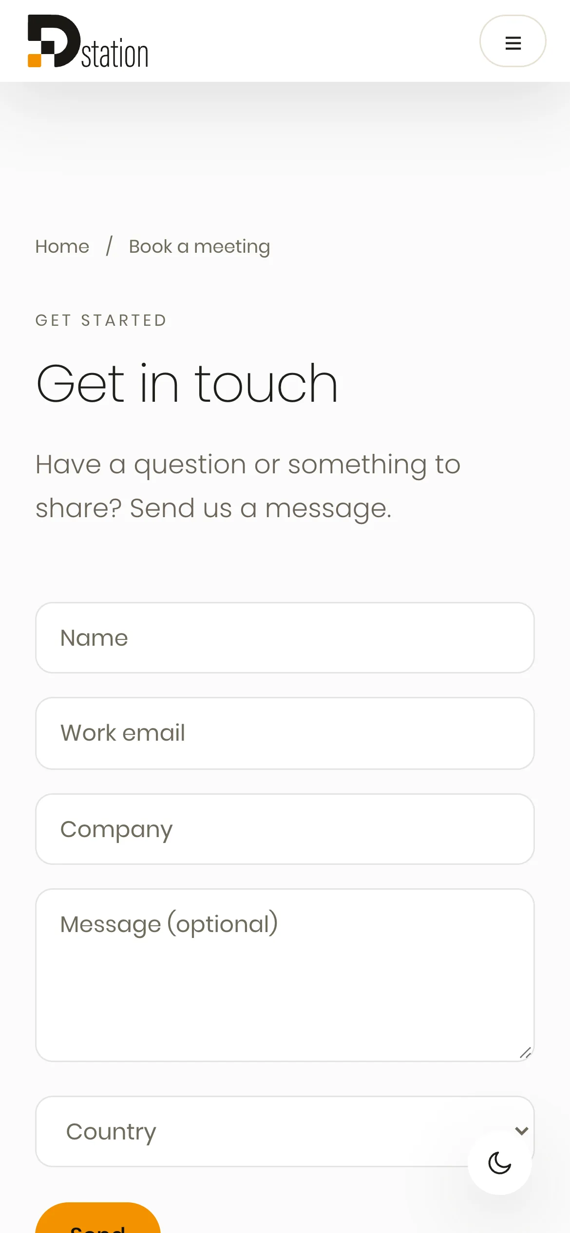 The Get in touch form on a phone