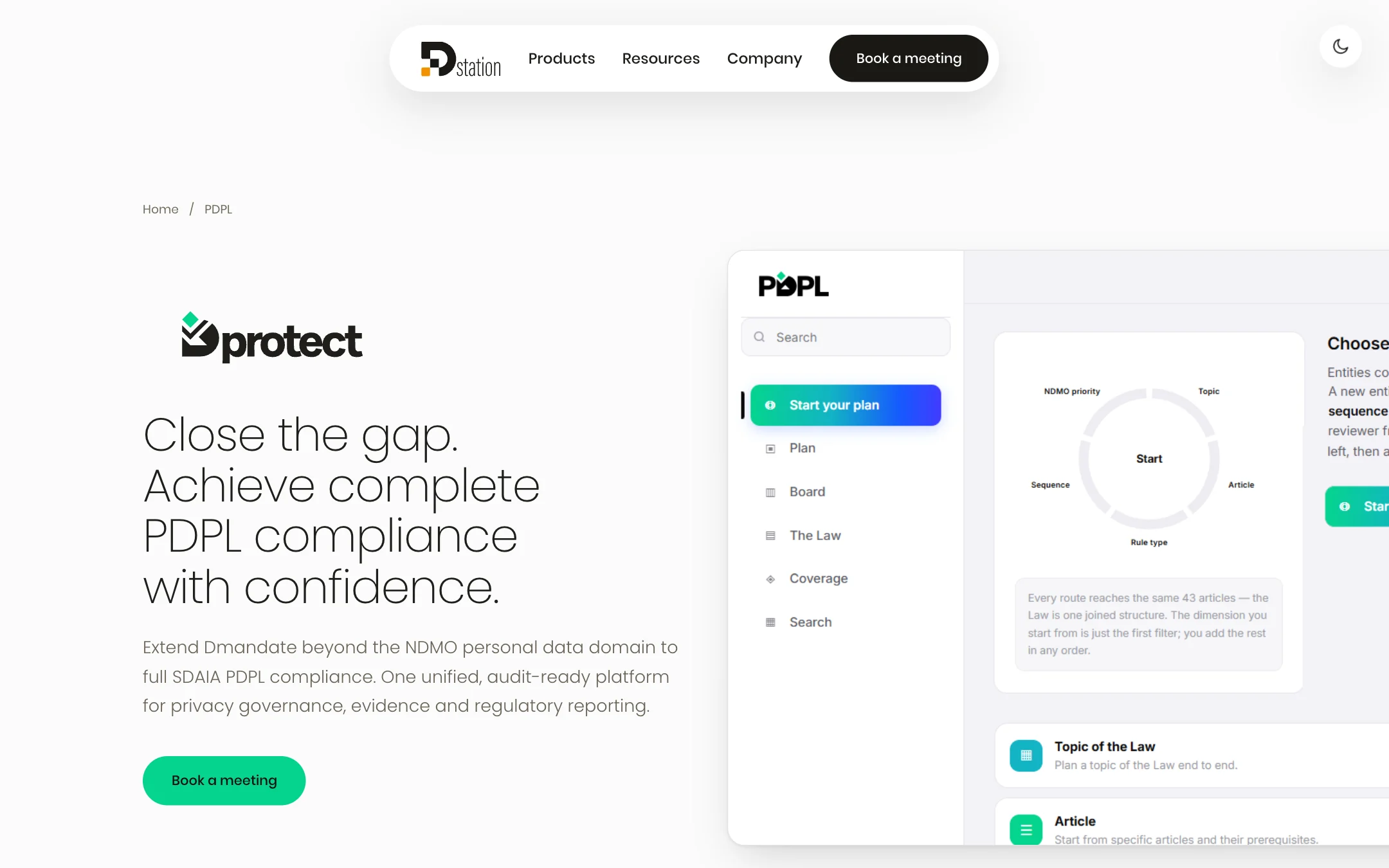 The PDPL product page: Close the gap. Achieve complete PDPL compliance with confidence, beside its PDPL screen
