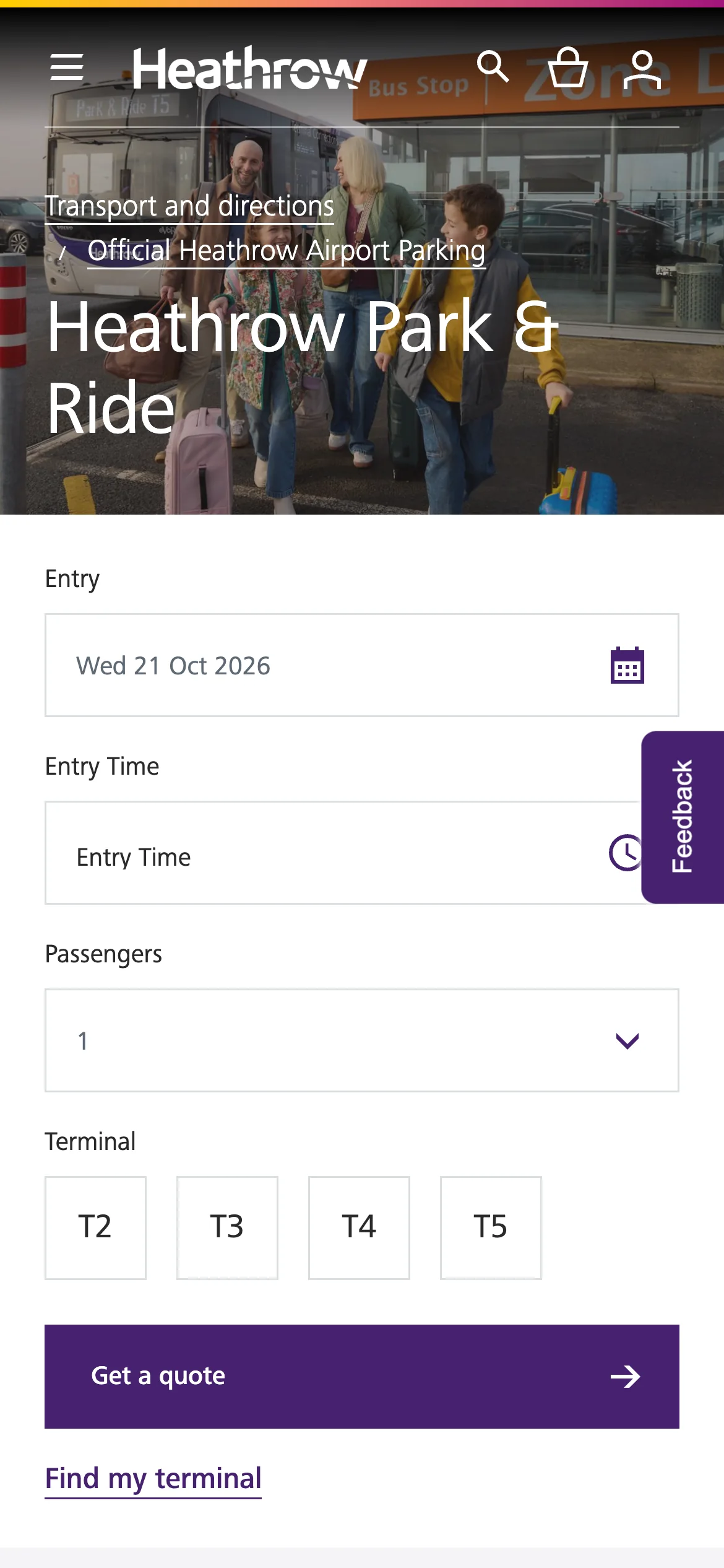 The Park & Ride page on a phone