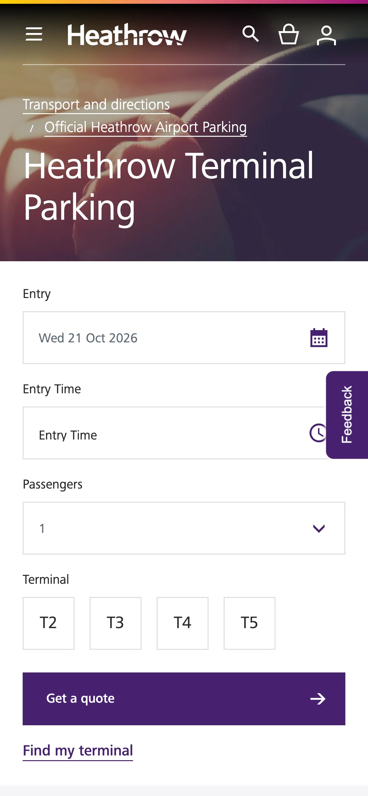 The Terminal Parking page on a phone