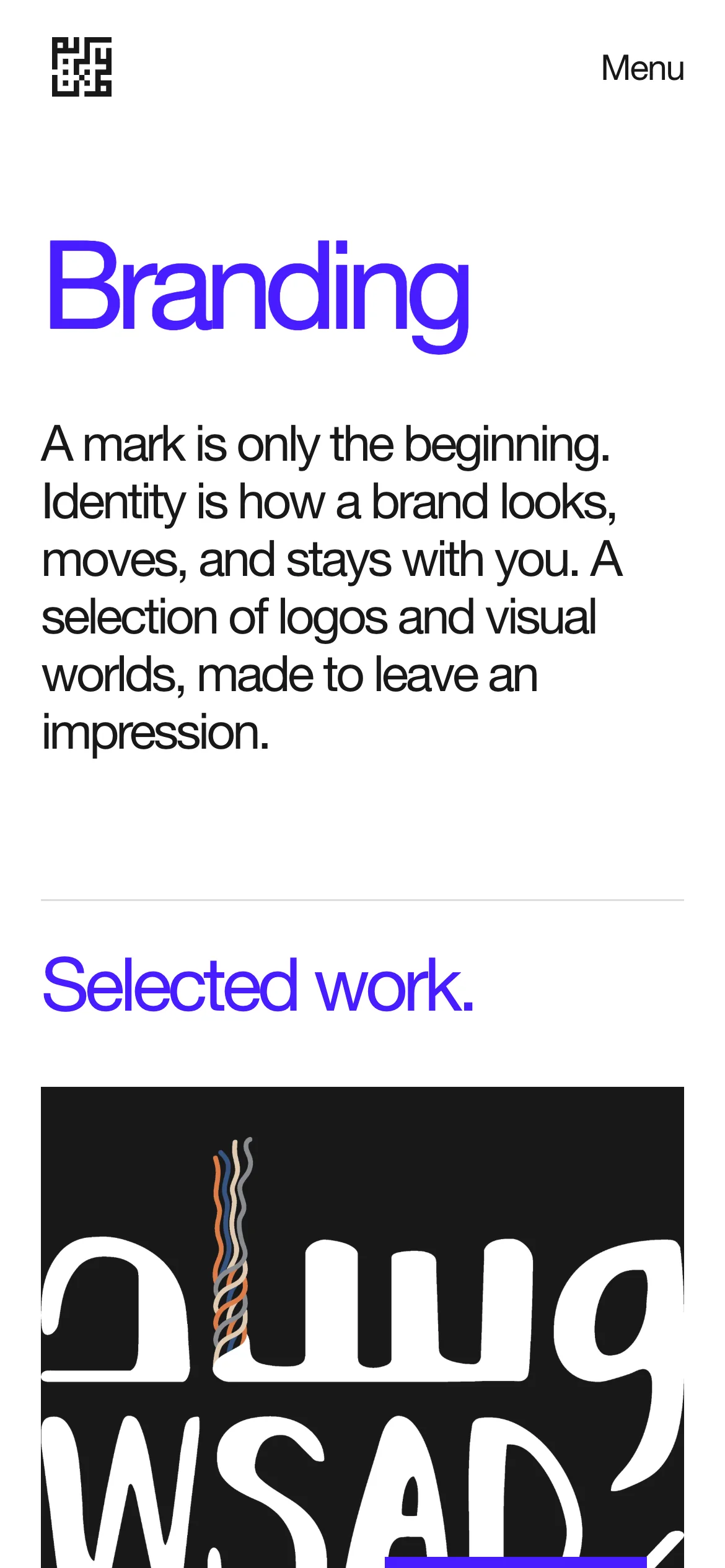 The Branding page on a phone, with the first project below the statement