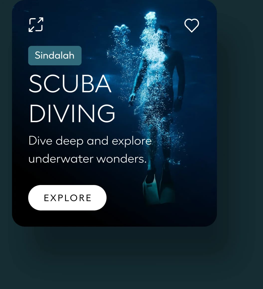 Sindalah card with a diver rising through blue water, titled Scuba diving