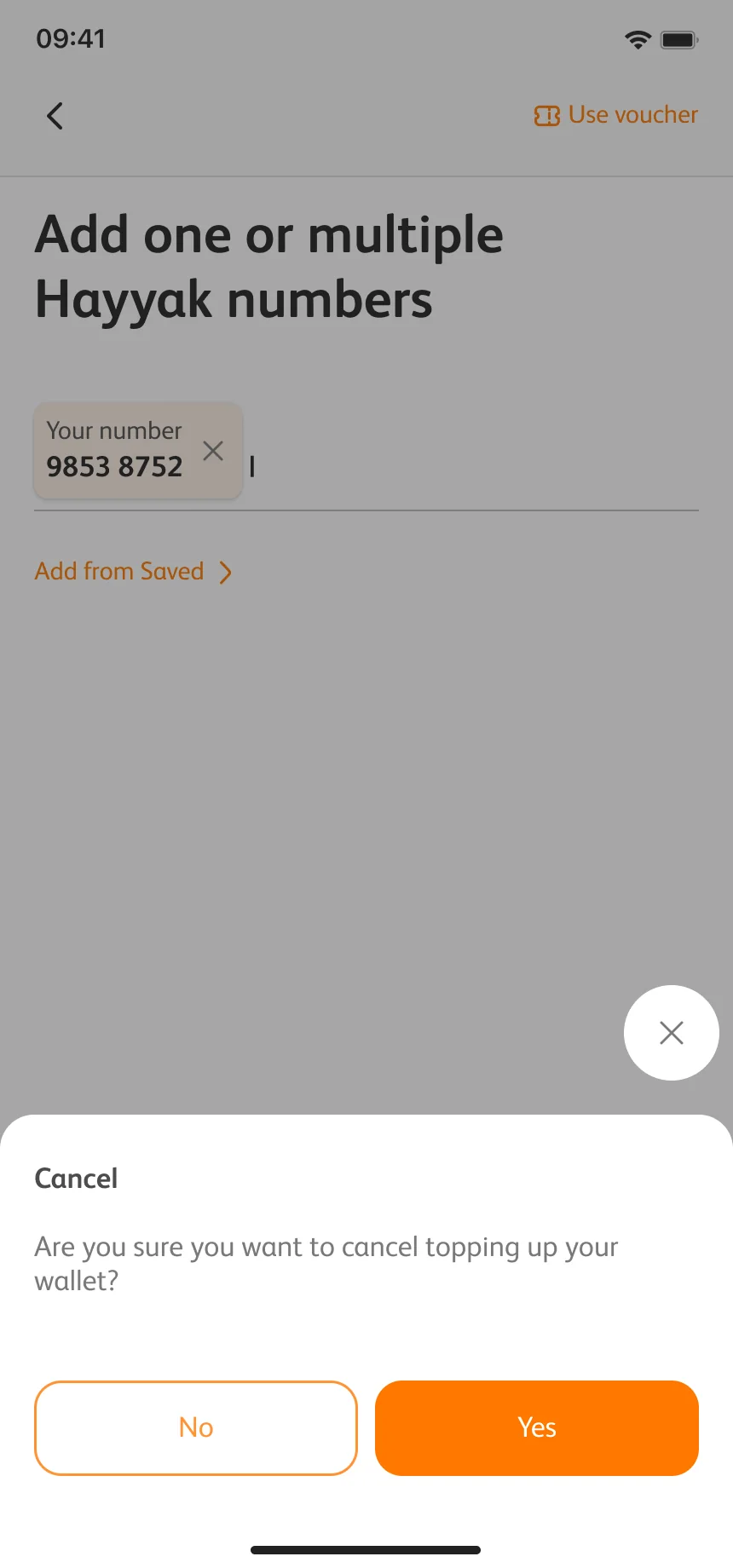 A confirmation before cancelling a top-up