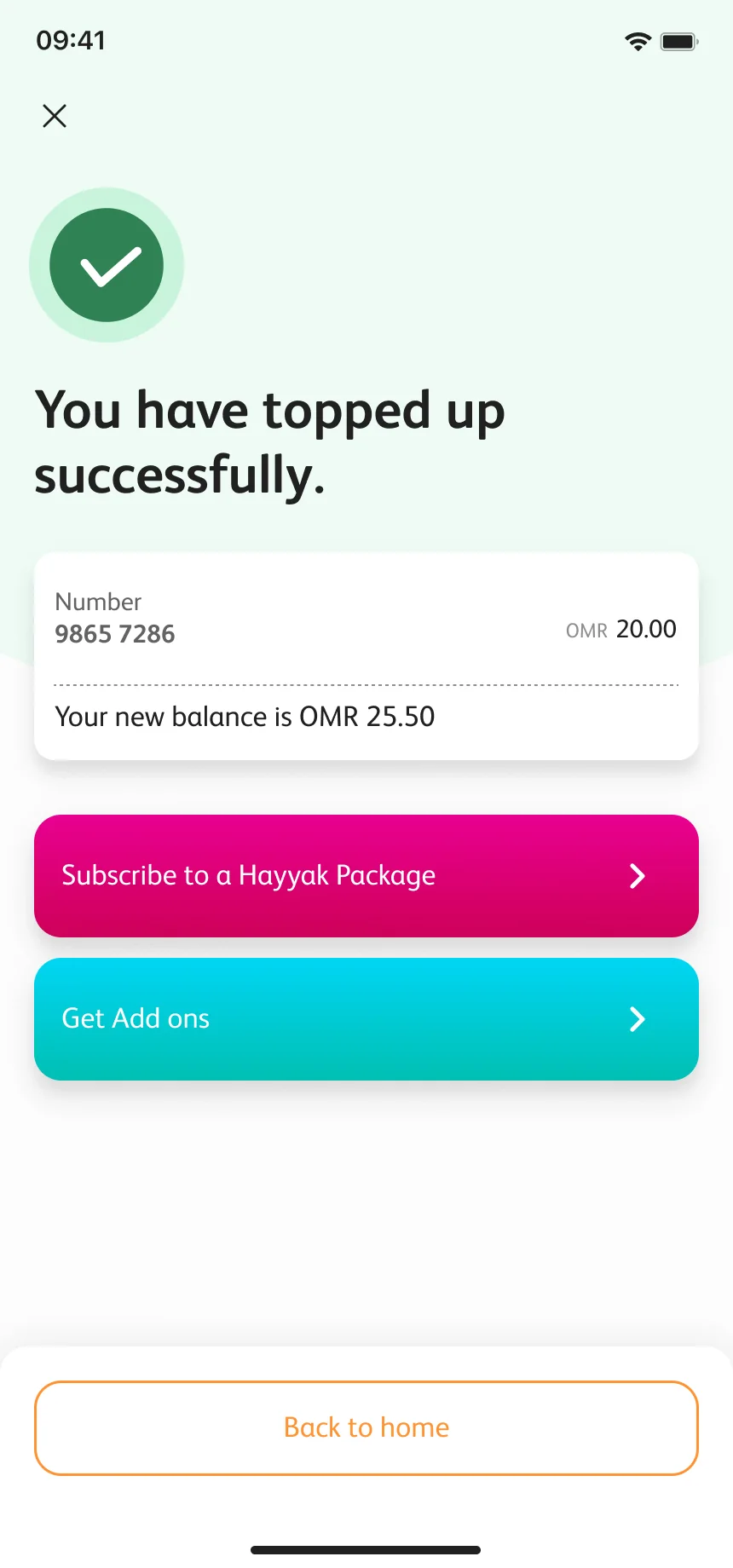You have topped up successfully, with the new balance and next steps