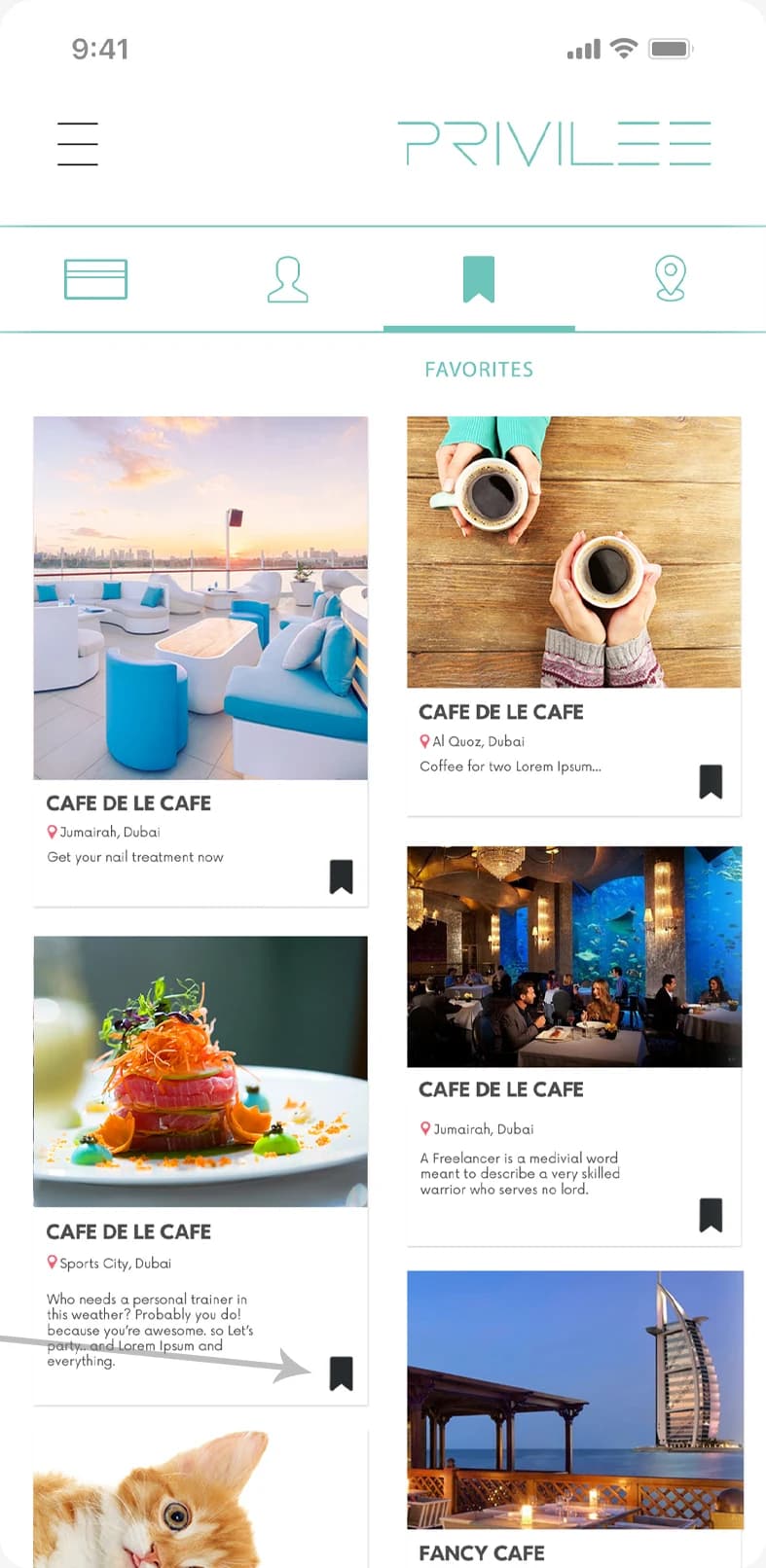 Favorites: the bookmarked places, each bookmark filled